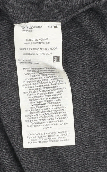 Selected Homme Men's Grey Cotton Polo Shirt XL Short Sleeve Casual Top