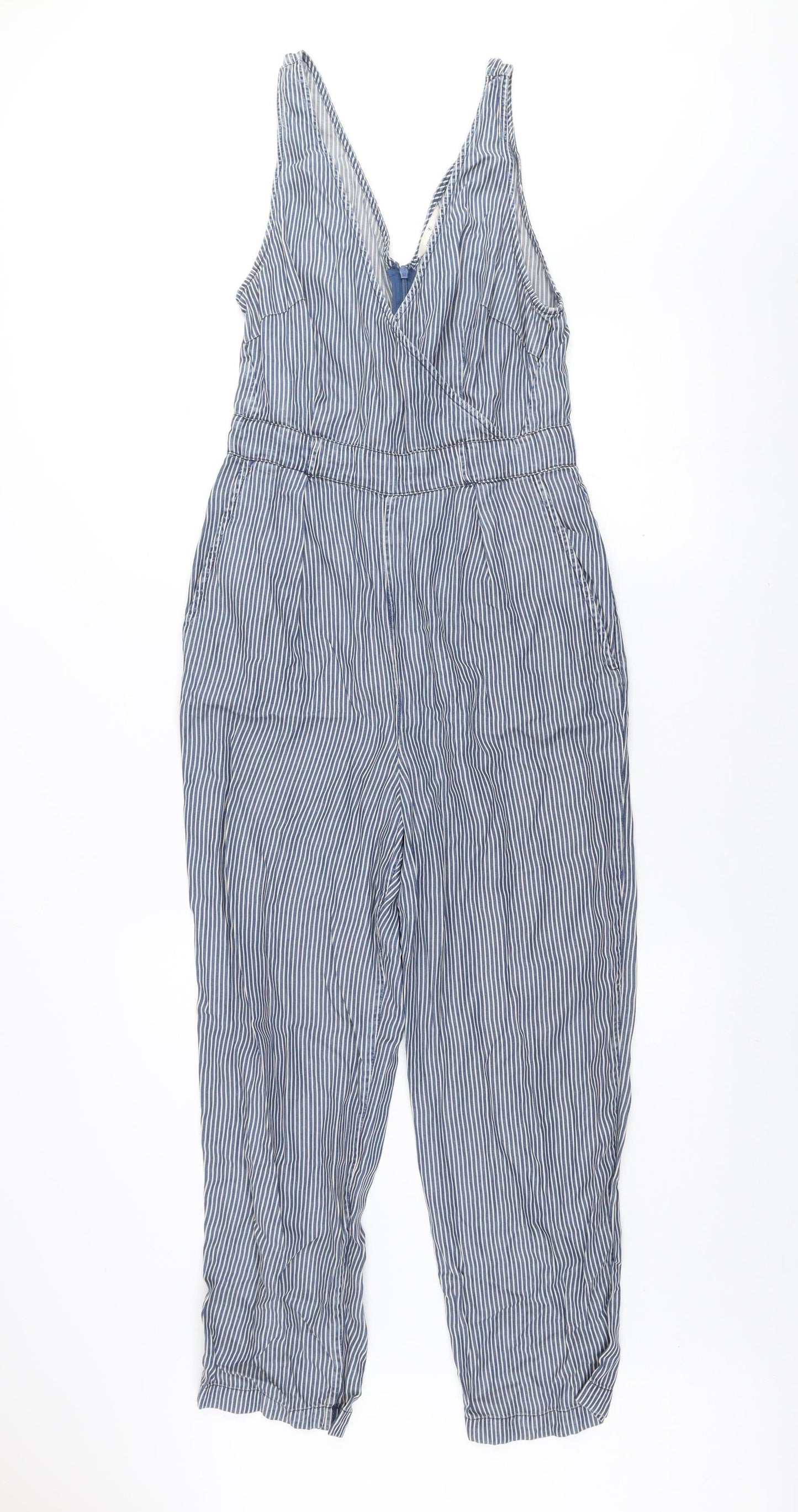 French Connection Women Blue Striped 100% Lyocell Jumpsuit UK 10