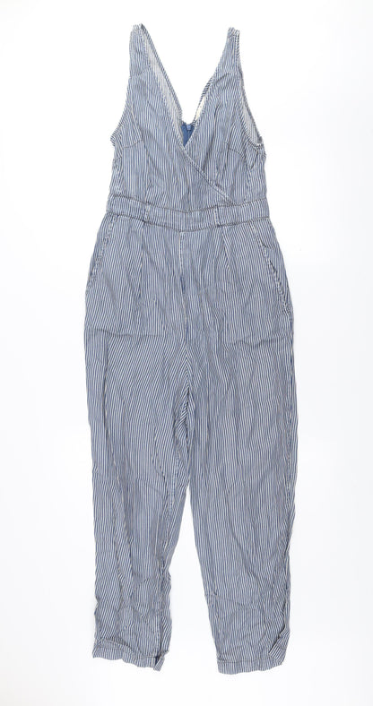 French Connection Women Blue Striped 100% Lyocell Jumpsuit UK 10