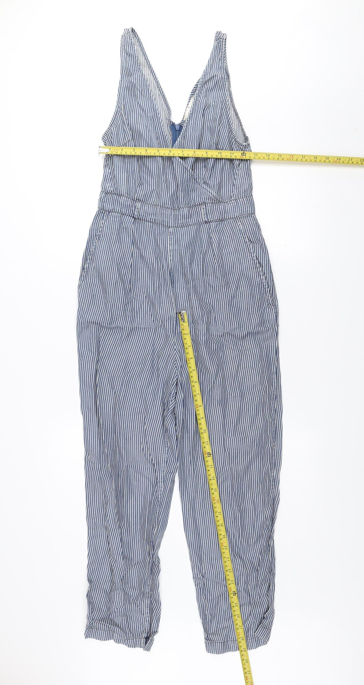 French Connection Women Blue Striped 100% Lyocell Jumpsuit UK 10
