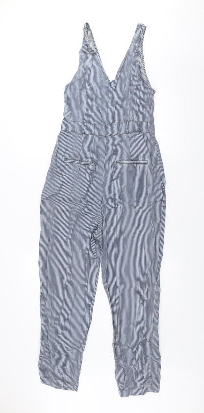 French Connection Women Blue Striped 100% Lyocell Jumpsuit UK 10