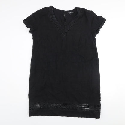 Next Petite Black Linen Shift Dress Women Size 14P Short Sleeve V-Neck
