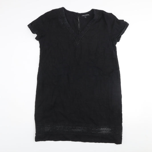 Next Petite Black Linen Shift Dress Women Size 14P Short Sleeve V-Neck