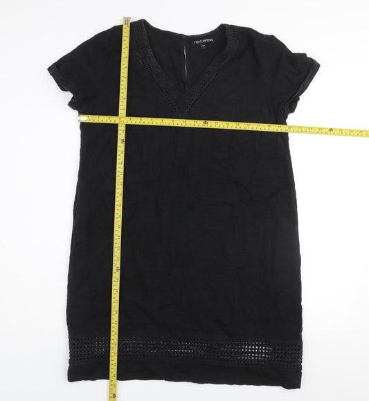 Next Petite Black Linen Shift Dress Women Size 14P Short Sleeve V-Neck