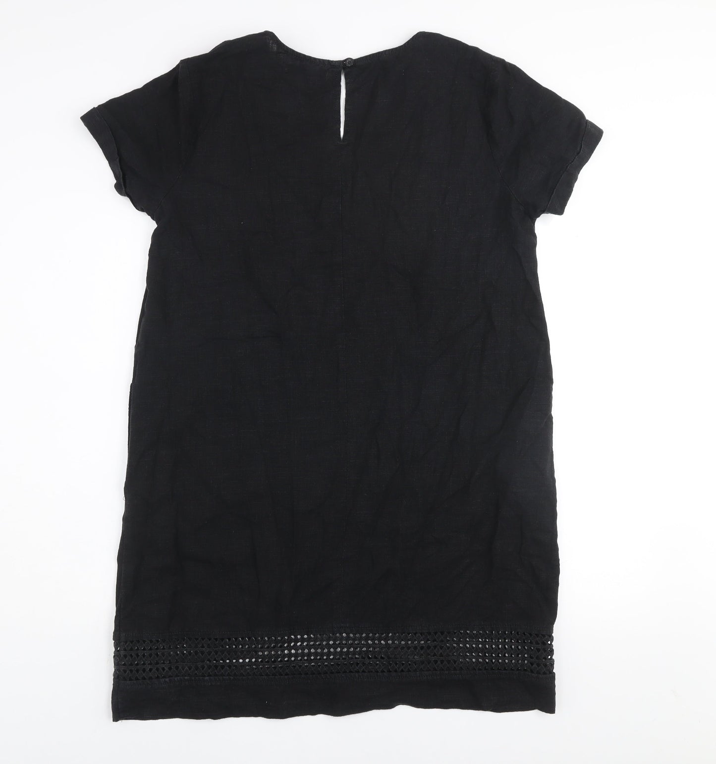 Next Petite Black Linen Shift Dress Women Size 14P Short Sleeve V-Neck