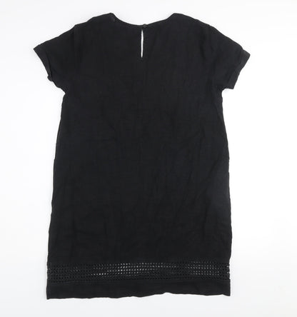 Next Petite Black Linen Shift Dress Women Size 14P Short Sleeve V-Neck