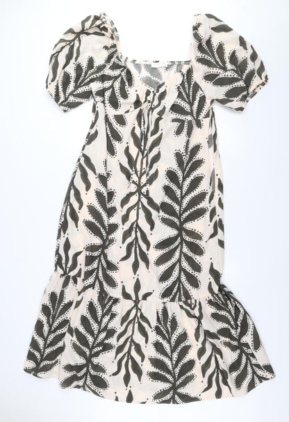 Primark Womens Beige Floral Puff Sleeve Swing Dress Size 16