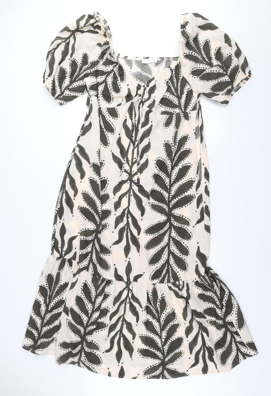 Primark Womens Beige Floral Puff Sleeve Swing Dress Size 16