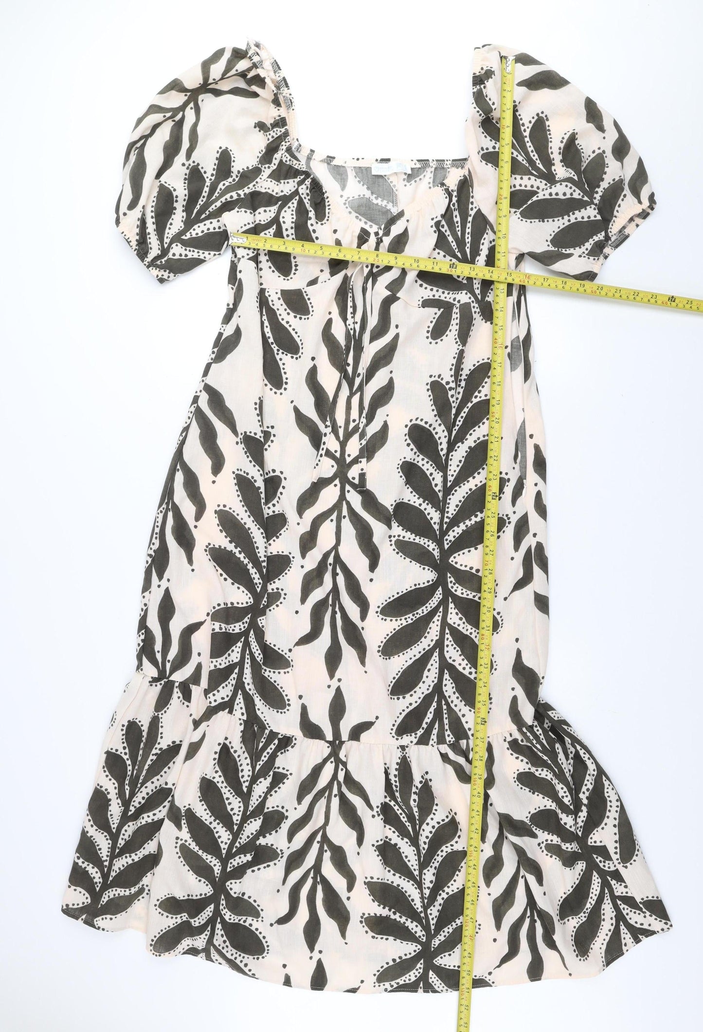 Primark Womens Beige Floral Puff Sleeve Swing Dress Size 16