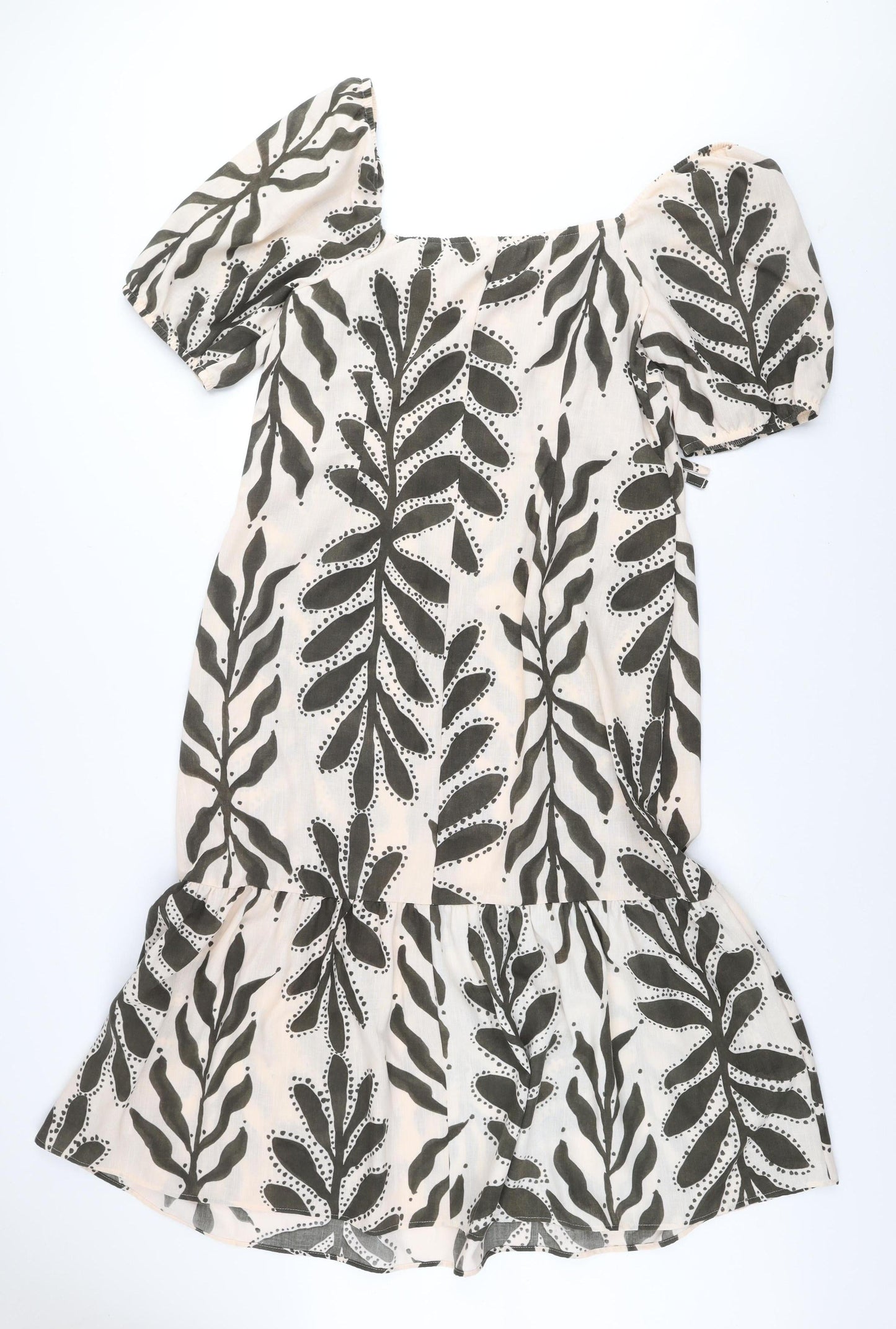 Primark Womens Beige Floral Puff Sleeve Swing Dress Size 16