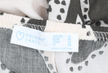 Primark Womens Beige Floral Puff Sleeve Swing Dress Size 16