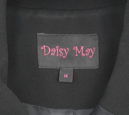 Daisy May Women’s Black Bow Detail Long Overcoat Size 14