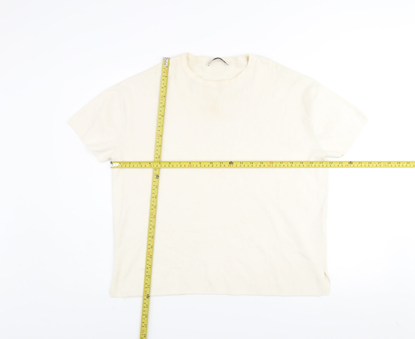 Womens UK Size S Zara Ivory Basic T-Shirt