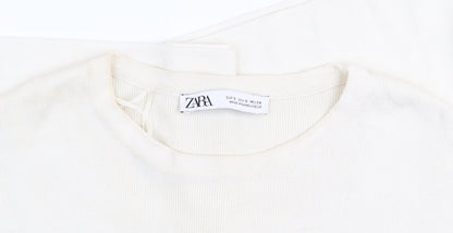 Womens UK Size S Zara Ivory Basic T-Shirt