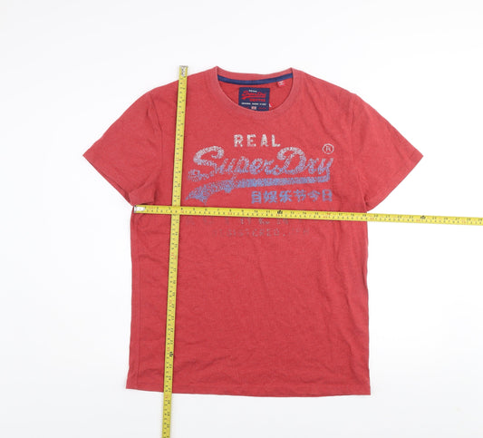 Superdry Men Red Graphic Logo Short Sleeve Crew Neck T-Shirt Size L