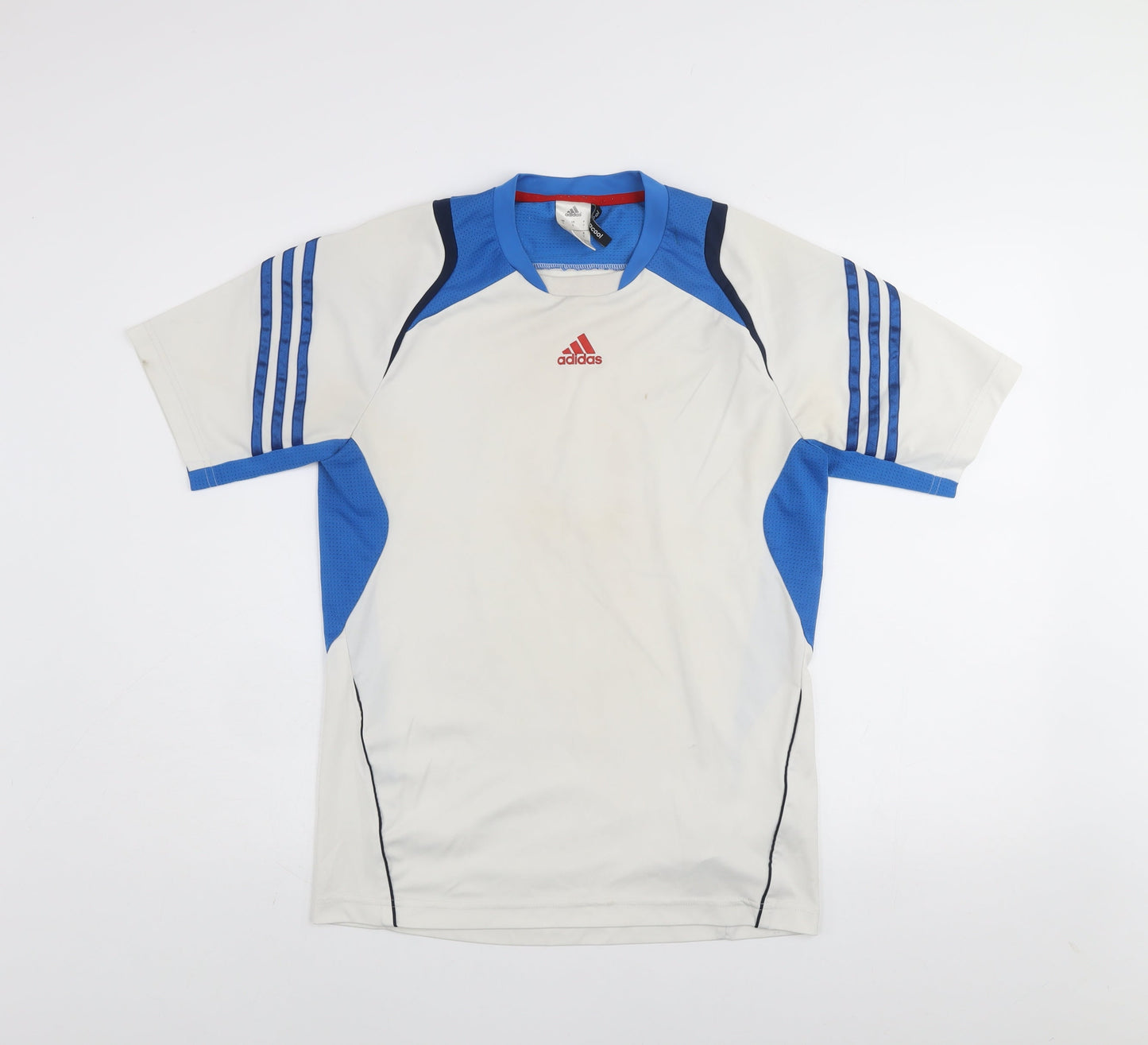 Adidas Men's White Blue Climalite Short Sleeve Sports T-Shirt Size S