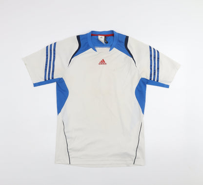 Adidas Men's White Blue Climalite Short Sleeve Sports T-Shirt Size S