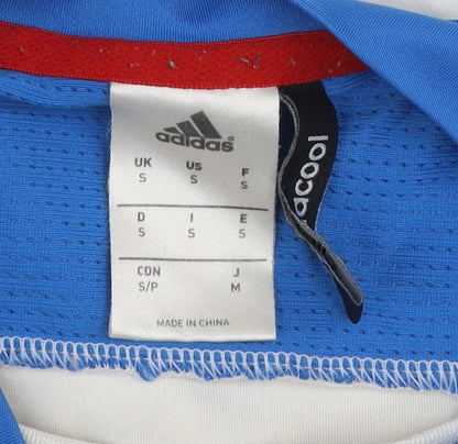 Adidas Men's White Blue Climalite Short Sleeve Sports T-Shirt Size S