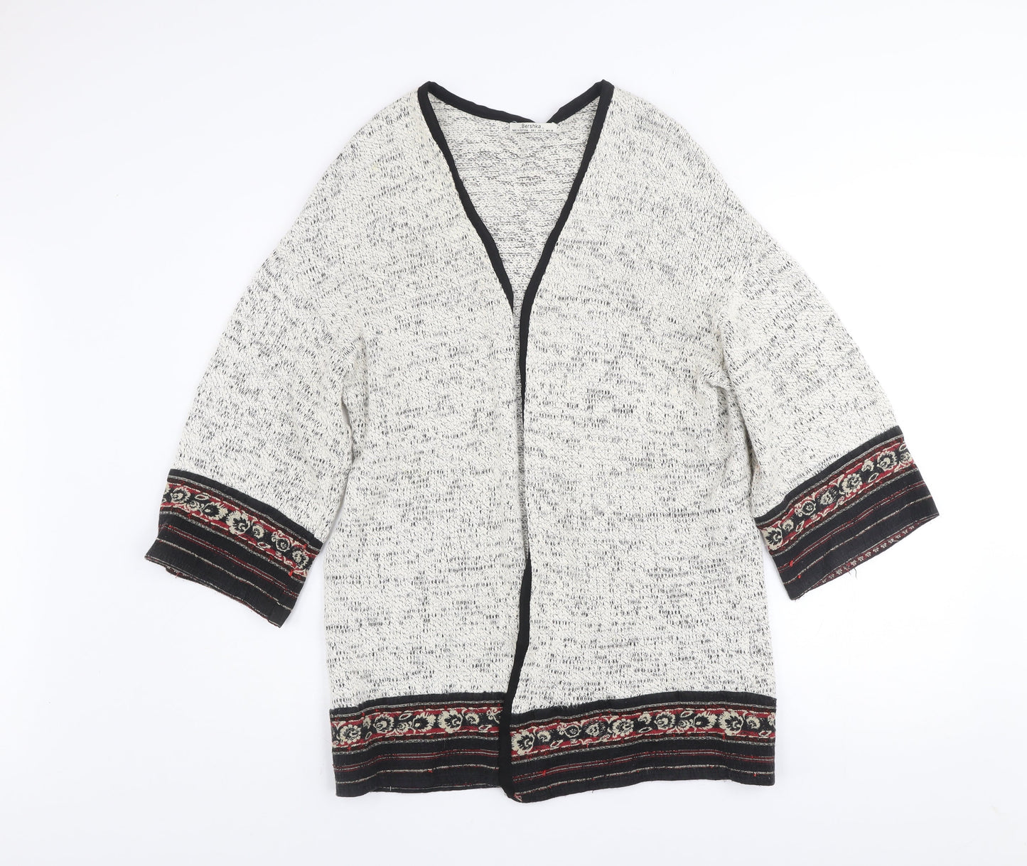 Bershka Women Ivory Bohemian Open Knit 3/4 Sleeve Cardigan Size 8