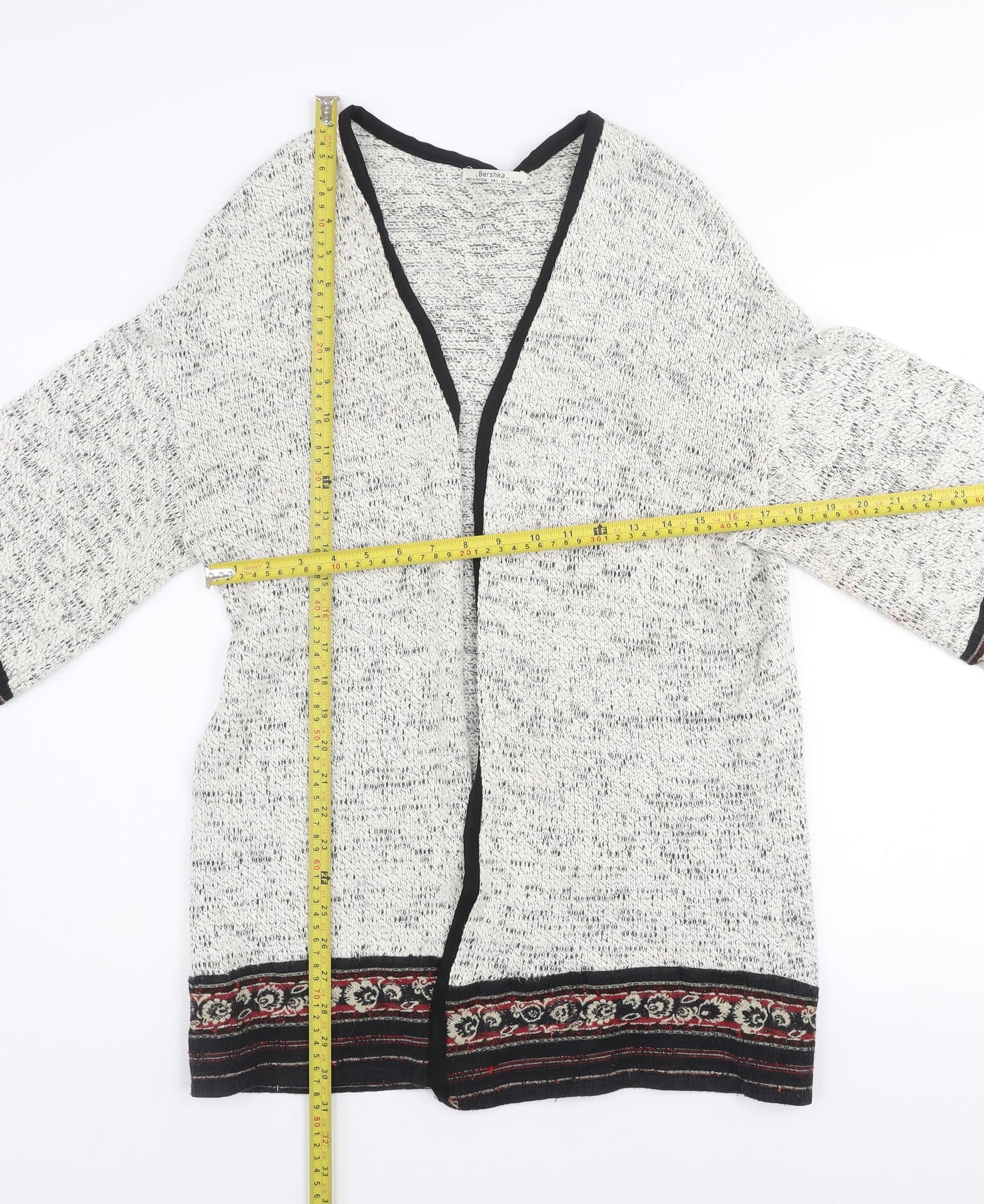 Bershka Women Ivory Bohemian Open Knit 3/4 Sleeve Cardigan Size 8