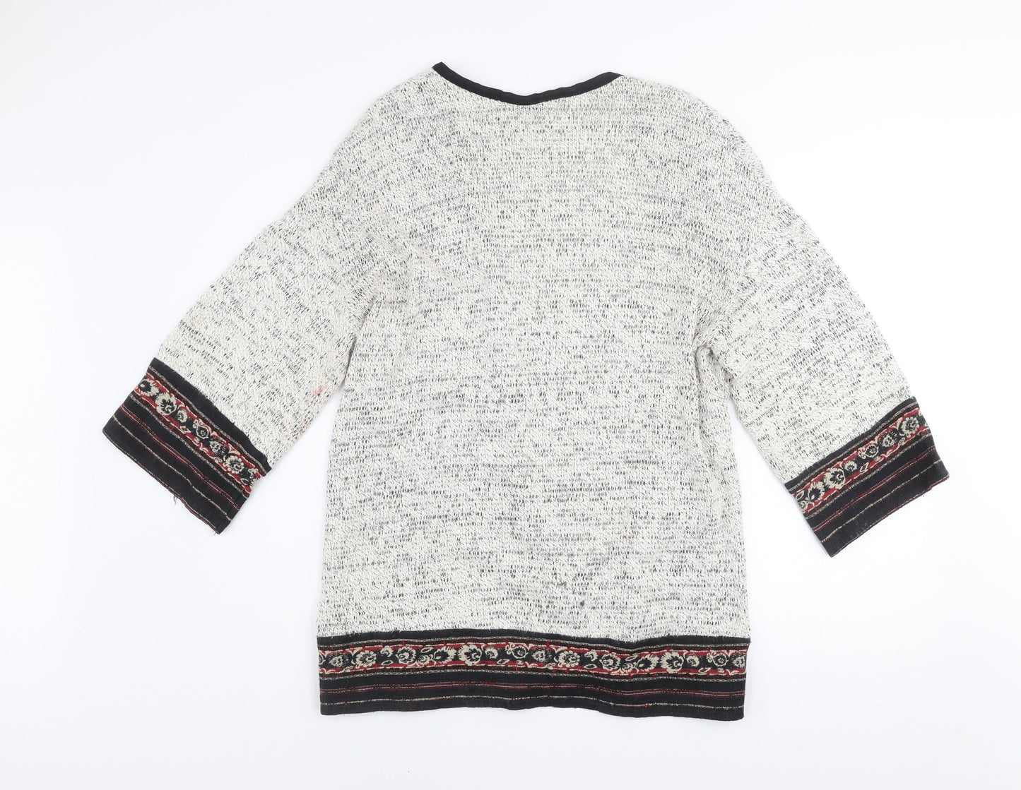 Bershka Women Ivory Bohemian Open Knit 3/4 Sleeve Cardigan Size 8