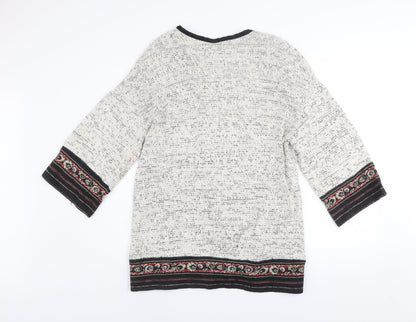 Bershka Women Ivory Bohemian Open Knit 3/4 Sleeve Cardigan Size 8