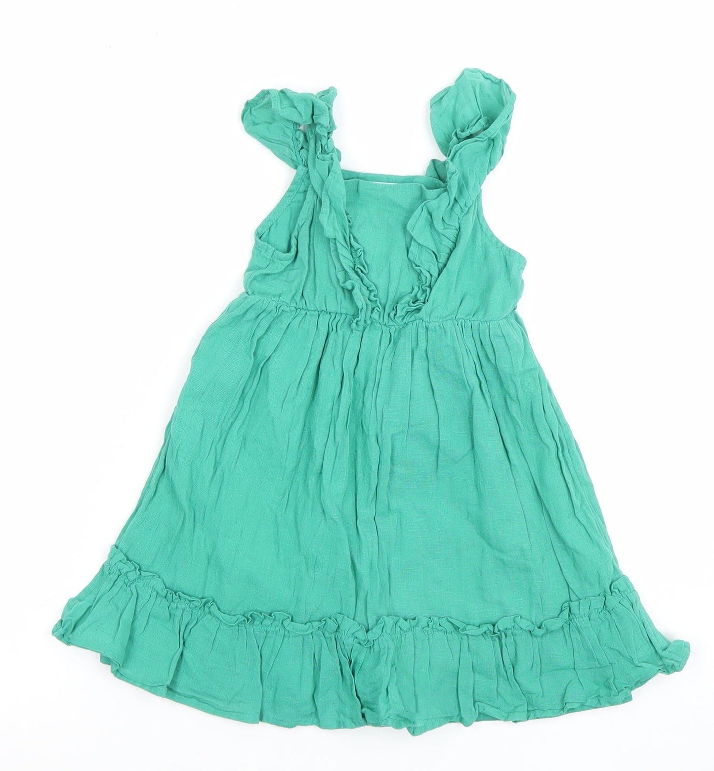 Primark Girls Green 3 Years Ruffle Sleeveless Knee Length Dress