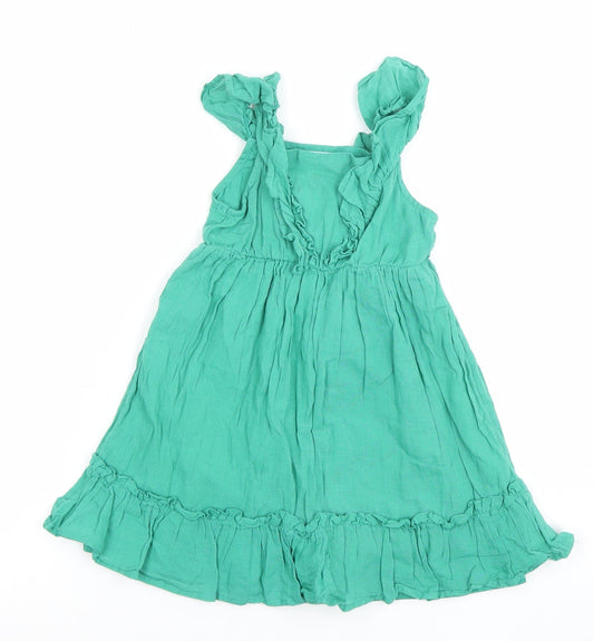 Primark Girls Green 3 Years Ruffle Sleeveless Knee Length Dress