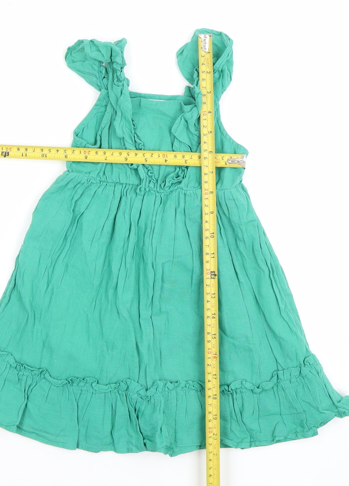 Primark Girls Green 3 Years Ruffle Sleeveless Knee Length Dress