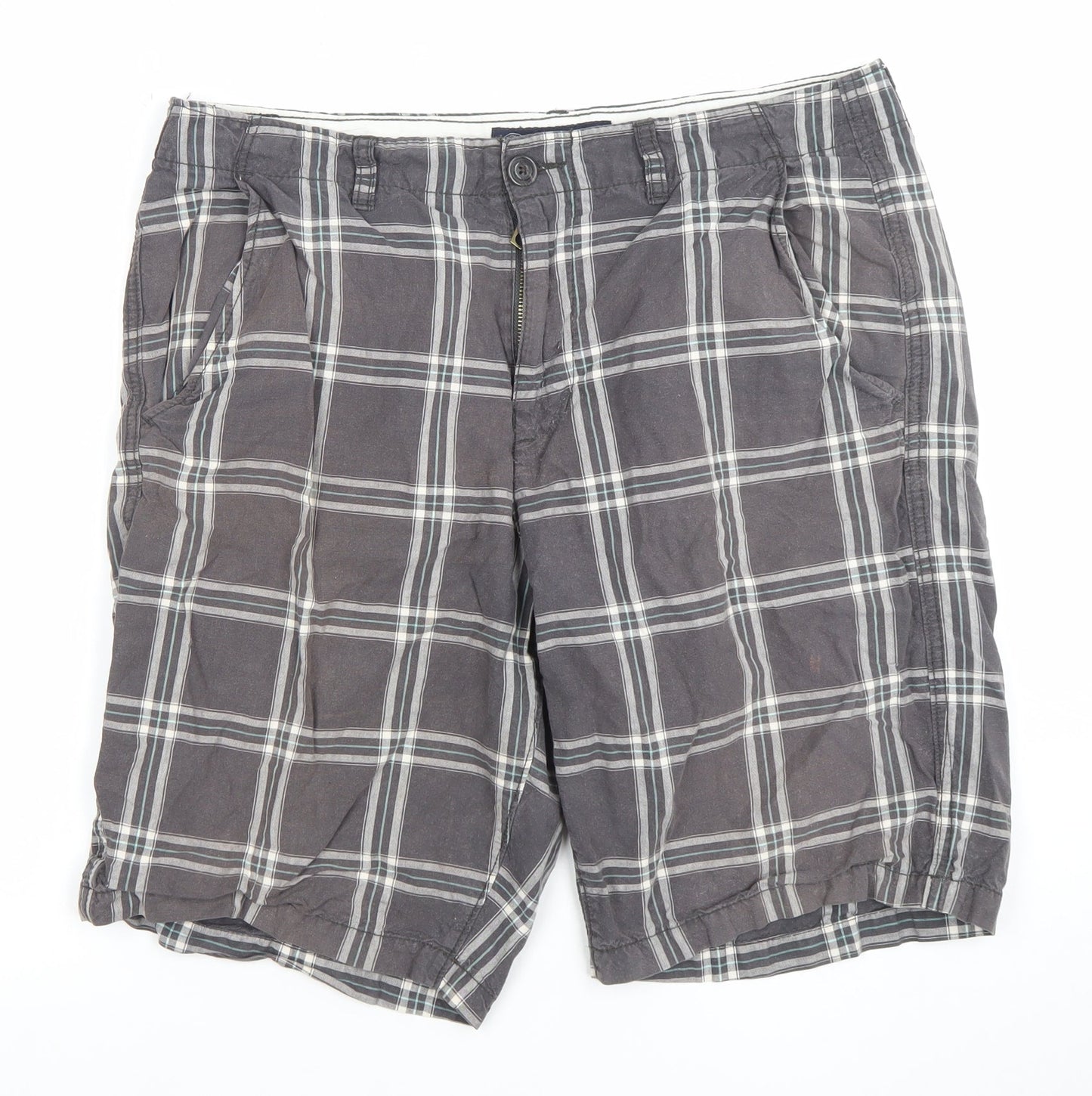 American Eagle Men's Grey Check Chino Shorts Size 34 Regular Fit