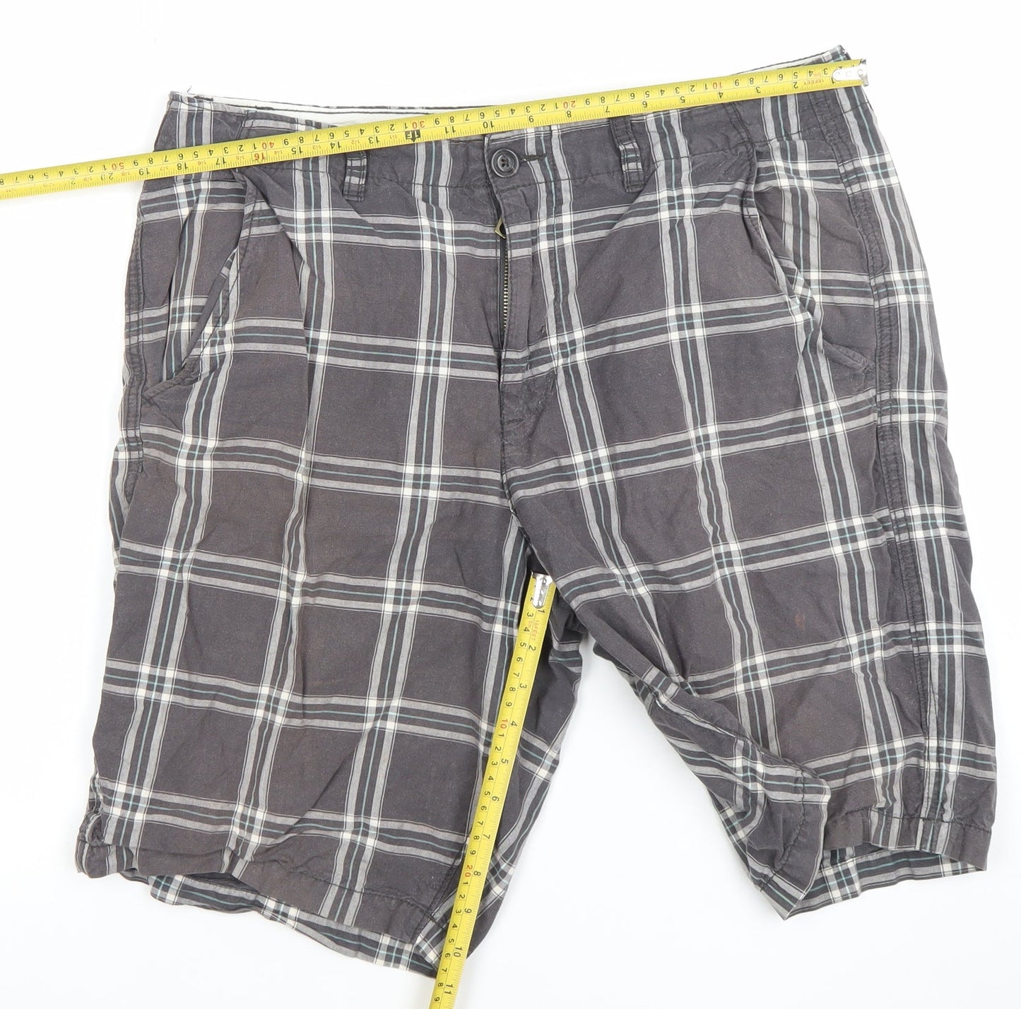 American Eagle Men's Grey Check Chino Shorts Size 34 Regular Fit