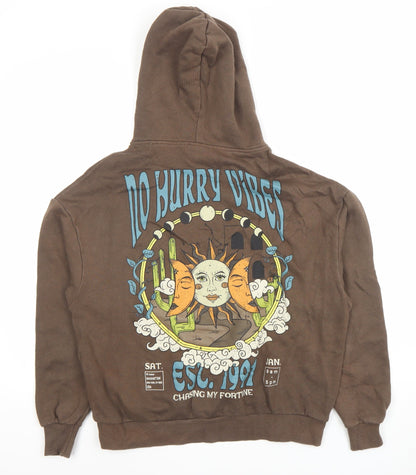 Womens UK Size XS Pull & Bear Brown Pullover Hoodie