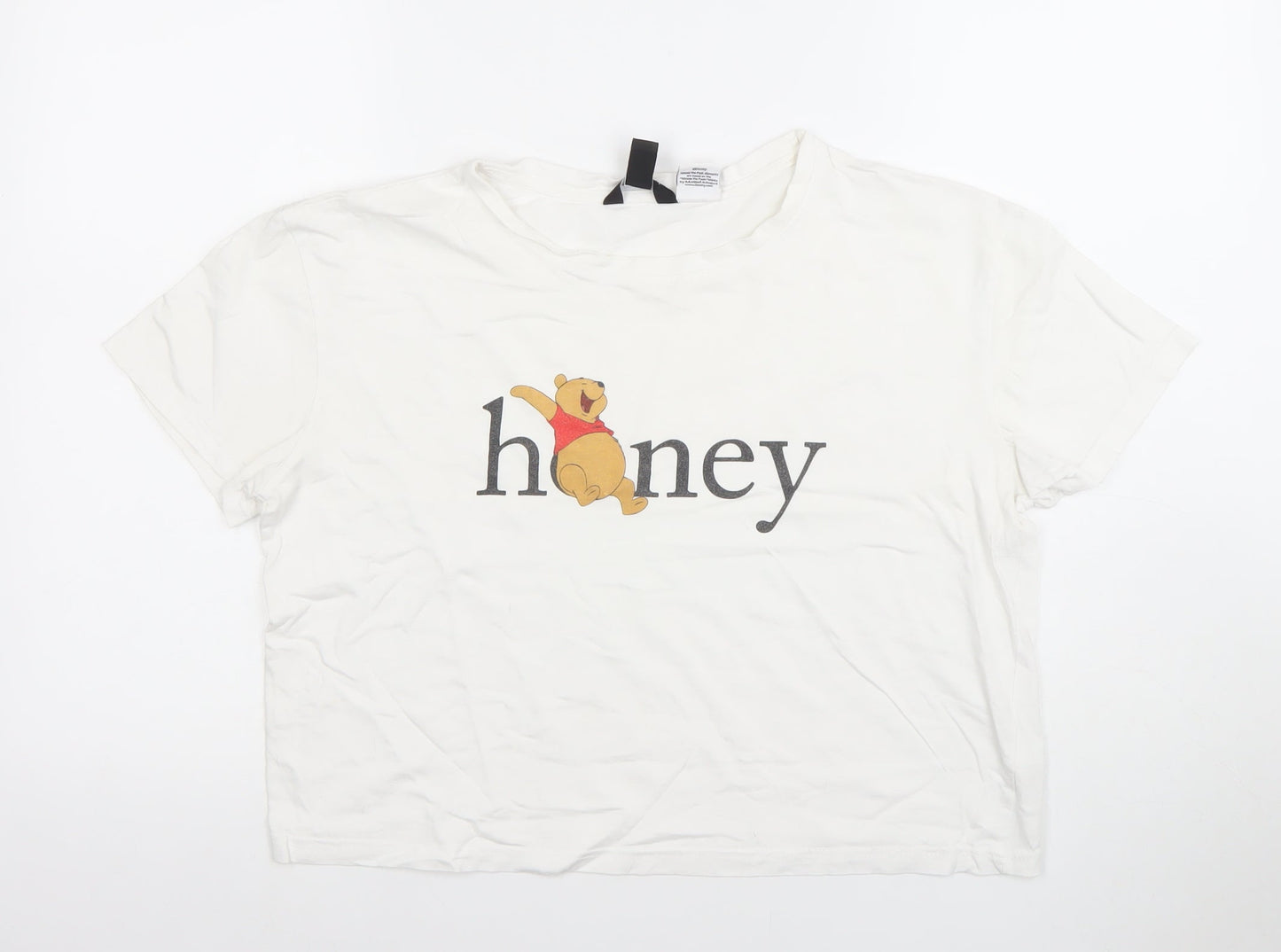 Womens UK Size 10 New Look White Cropped T-Shirt