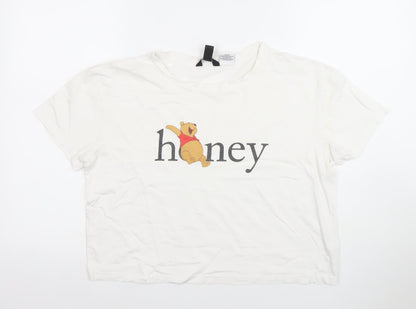 Womens UK Size 10 New Look White Cropped T-Shirt