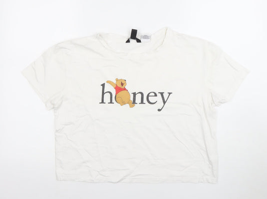 Womens UK Size 10 New Look White Cropped T-Shirt