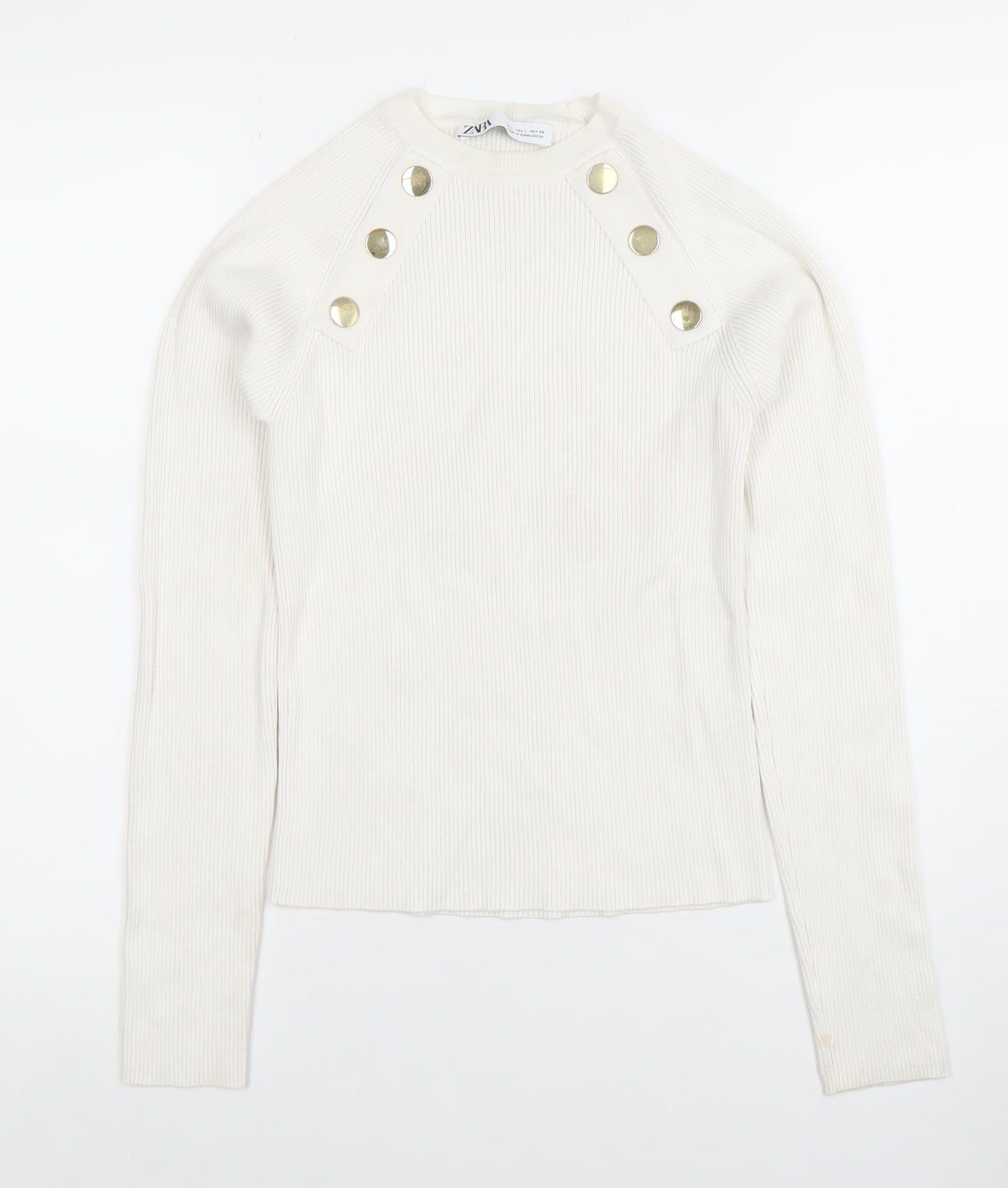 Womens UK Size L Zara Ivory Basic T-Shirt