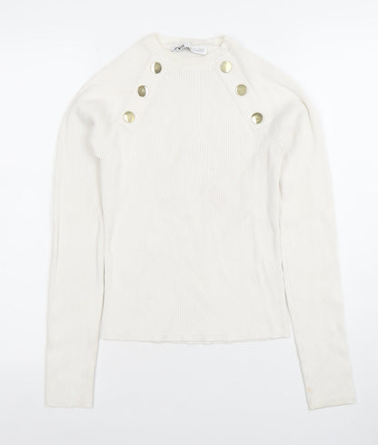 Womens UK Size L Zara Ivory Basic T-Shirt