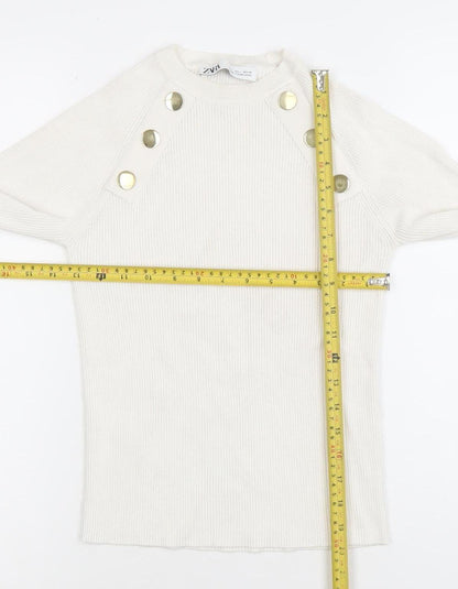 Womens UK Size L Zara Ivory Basic T-Shirt
