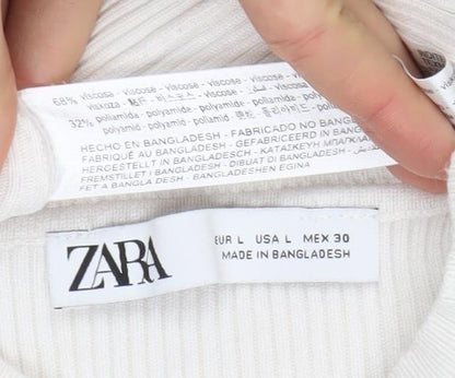 Womens UK Size L Zara Ivory Basic T-Shirt