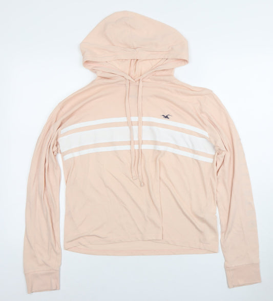 Hollister Women Peach Hoodie Size M Long Sleeve Pullover Cotton Blend