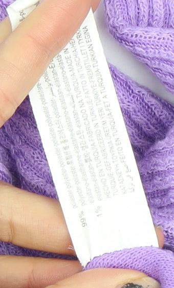 Bershka Women’s Purple Roll Neck Cropped Ribbed Knit Jumper Size S