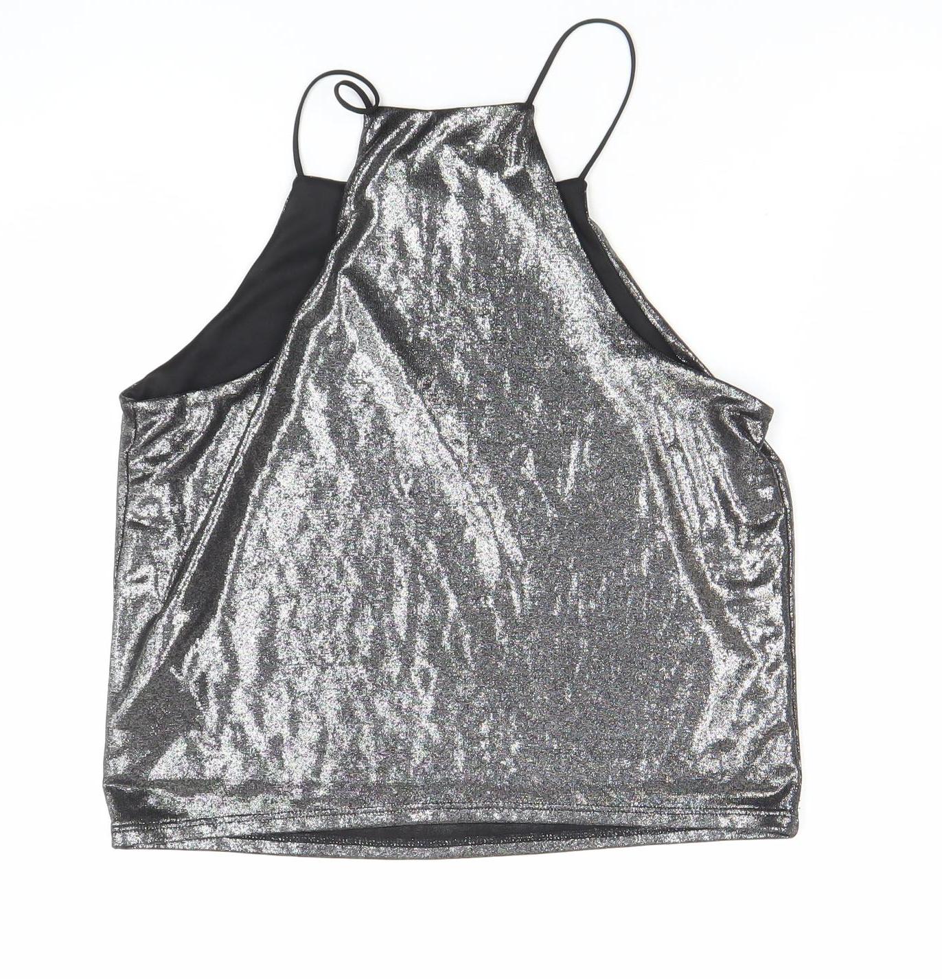 Womens UK Size 10 Topshop Silver Camisole Tank