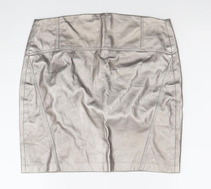 Bershka Women Silver Faux Leather Straight Pencil Skirt UK 12