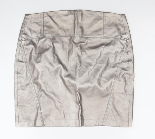 Bershka Women Silver Faux Leather Straight Pencil Skirt UK 12