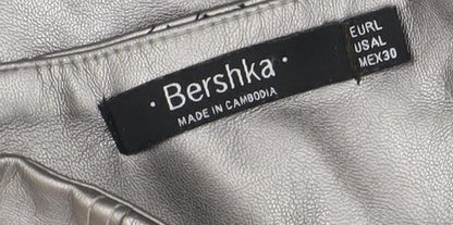 Bershka Women Silver Faux Leather Straight Pencil Skirt UK 12