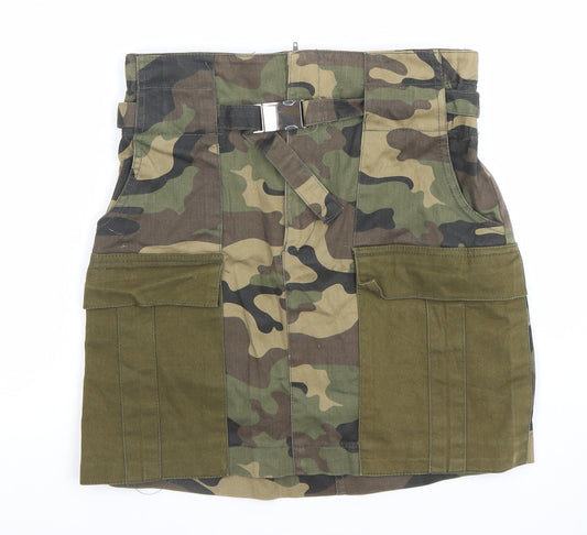 Bershka Women’s Green Camo Cargo Short Skirt L High Rise