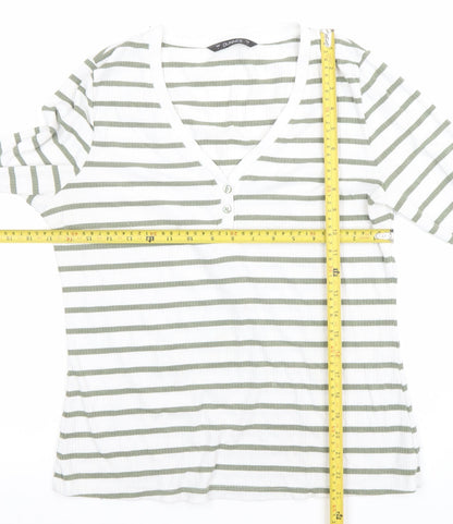 Dunnes Women’s White Green Striped Long Sleeve V-Neck T-Shirt L