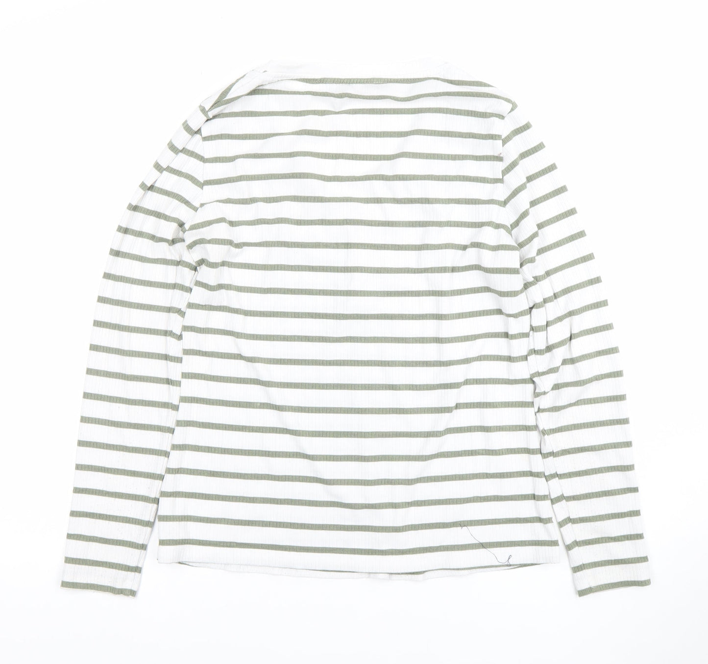 Dunnes Women’s White Green Striped Long Sleeve V-Neck T-Shirt L