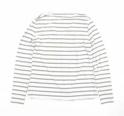 Dunnes Women’s White Green Striped Long Sleeve V-Neck T-Shirt L