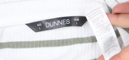 Dunnes Women’s White Green Striped Long Sleeve V-Neck T-Shirt L